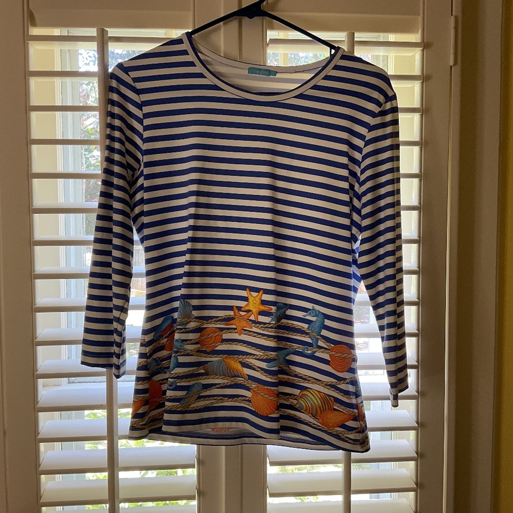 J.McLaughlin Signature Tee   Blue and White Striped   Medium